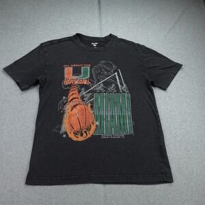 Miami Hurricanes T Shirt Mens Small Black Graphic Boxy Fit Basketball Hollister